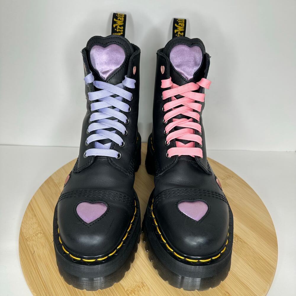 Dr Martens Sinclair Leather Heart Platform Boots Black Pink Purple Platform Sz 7